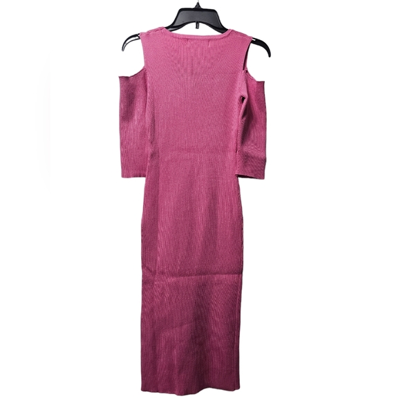 NWT Cold Shoulder Pink Stretch Bodycon Midi Dress Large - Picture 2 of 2